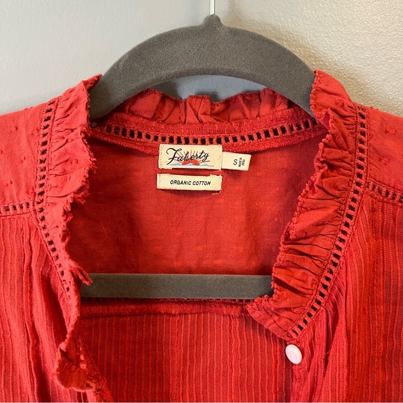 Faherty Blouse Willa Top - Carmine Warm Orange Pleated Peasant Sz S EUC - Picture 5 of 10